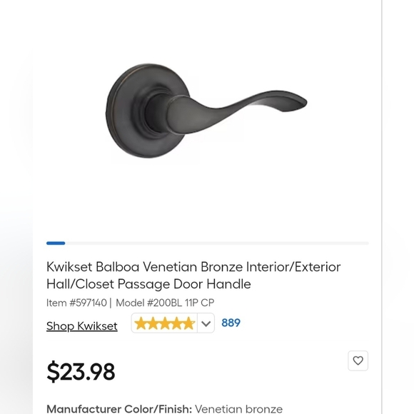 kwikset Other - Kwikset Balboa Venetian Bronze Interior/Exterior Hall/Closet Passage Door Handle